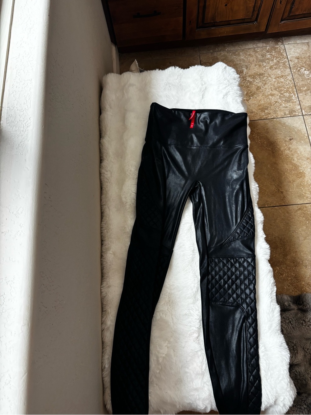 SPANX Black Quilted Faux Leather Leggings with motorcycle styled legs
